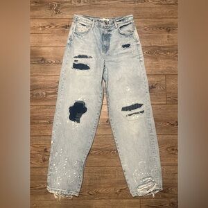 Oversized loose baggy jeans patch work paint distressed grunge preppy barrel